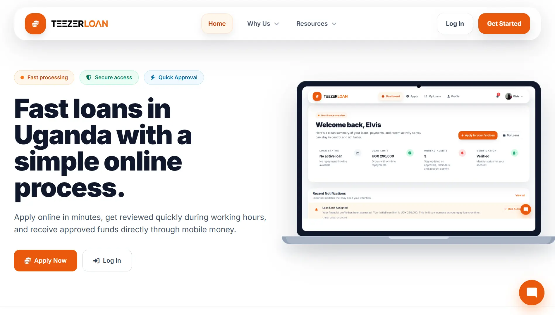 Screenshot of Teezer Loan Uganda website homepage